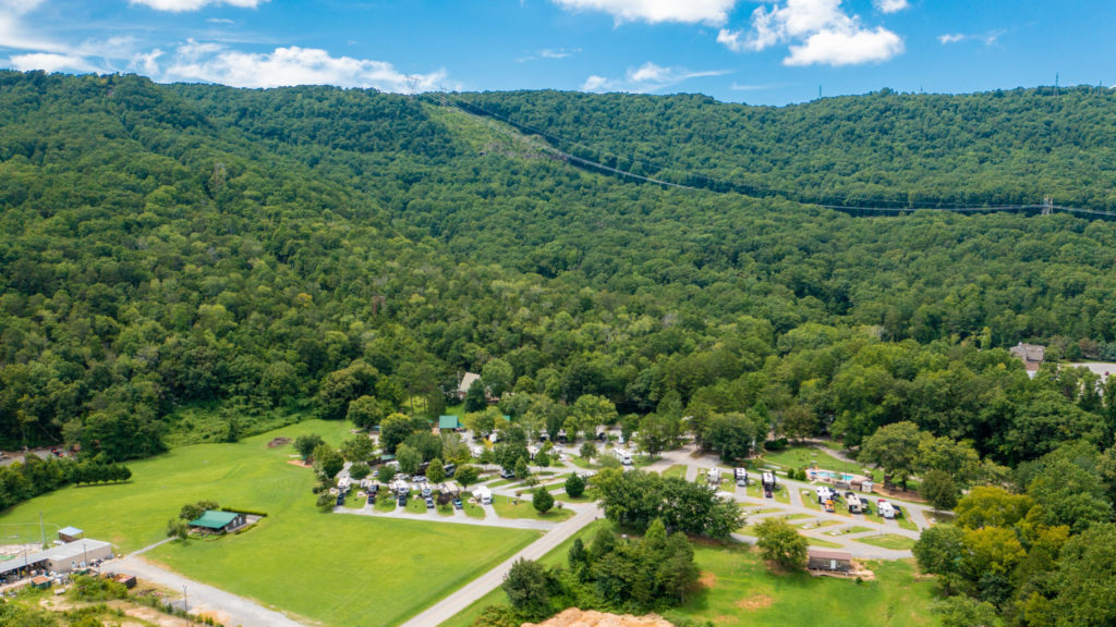 Aerial view of Raccoon Mountain RV Park and Campground Resort
