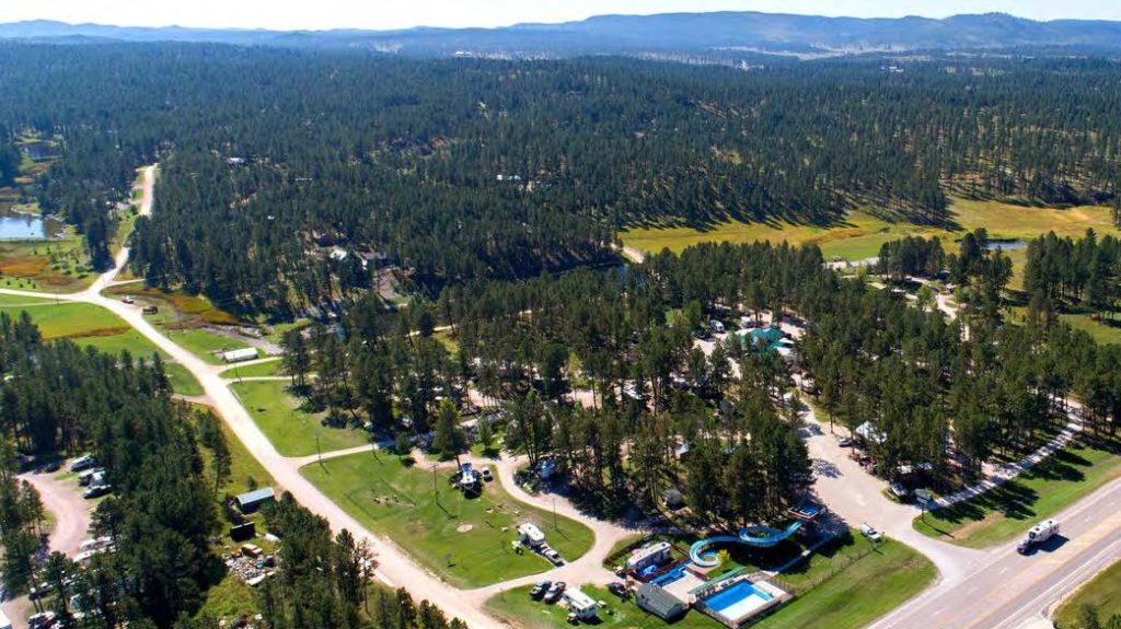 Aerial view of Beaver Lake RV park and campground located in Custer, South Dakota
